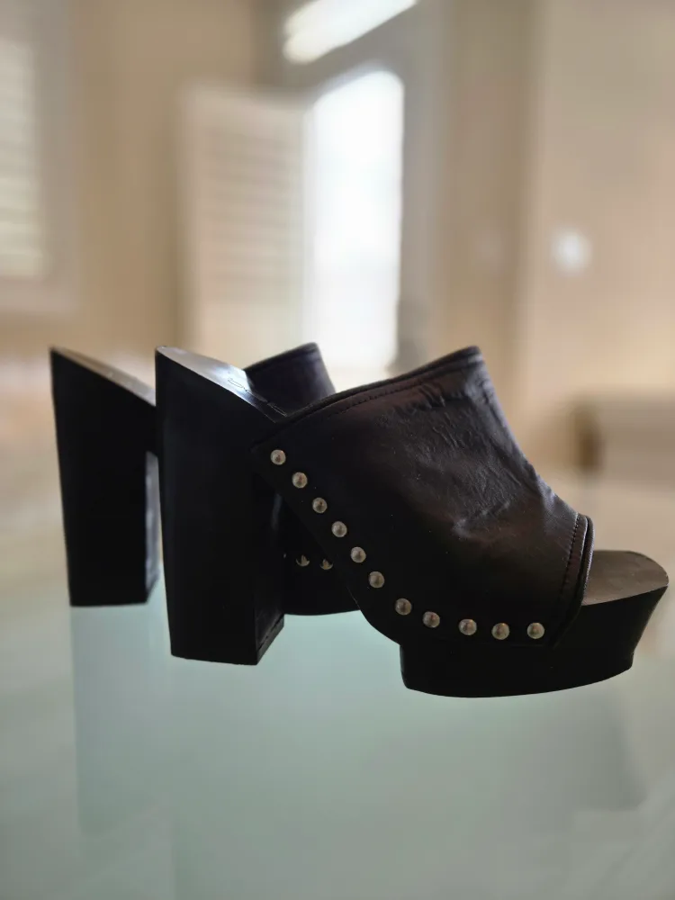 Bebe Black Leather Studded Platform Clogs 👡 image indicator(3)