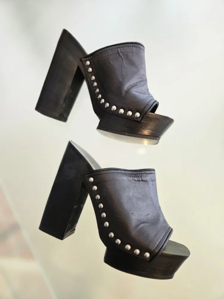 Bebe Black Leather Studded Platform Clogs 👡 image indicator(4)