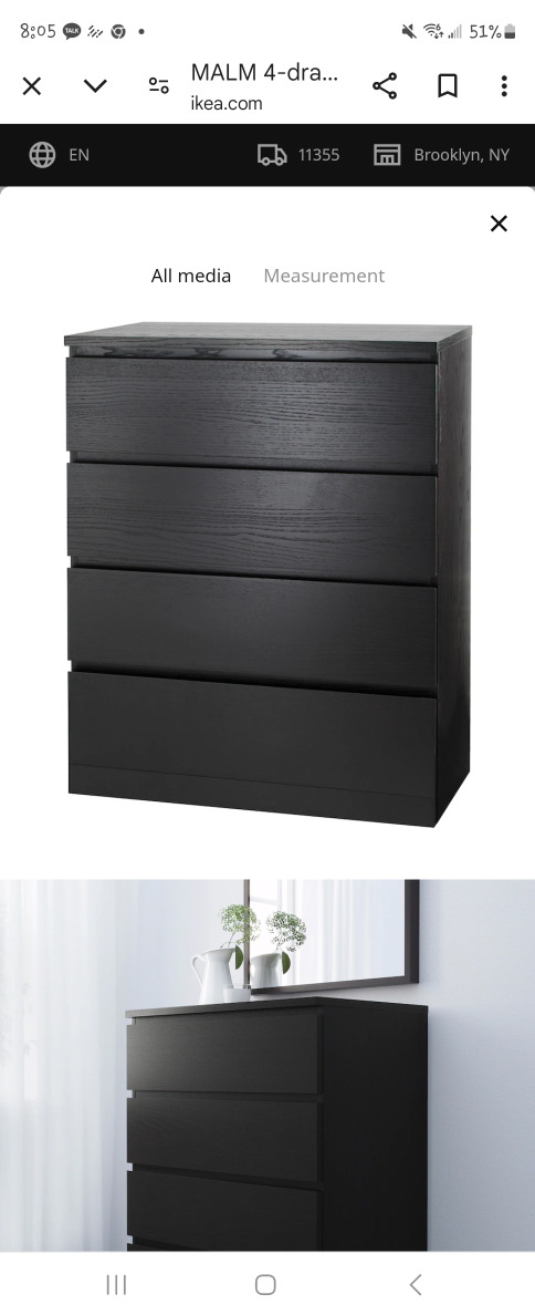 IKEA MALM 4-Drawer Chest Black-Brown