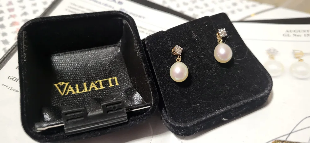 10K Gold, Diamond and Pearl Earrings image indicator(3)
