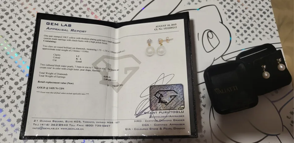 10K Gold, Diamond and Pearl Earrings image indicator(4)