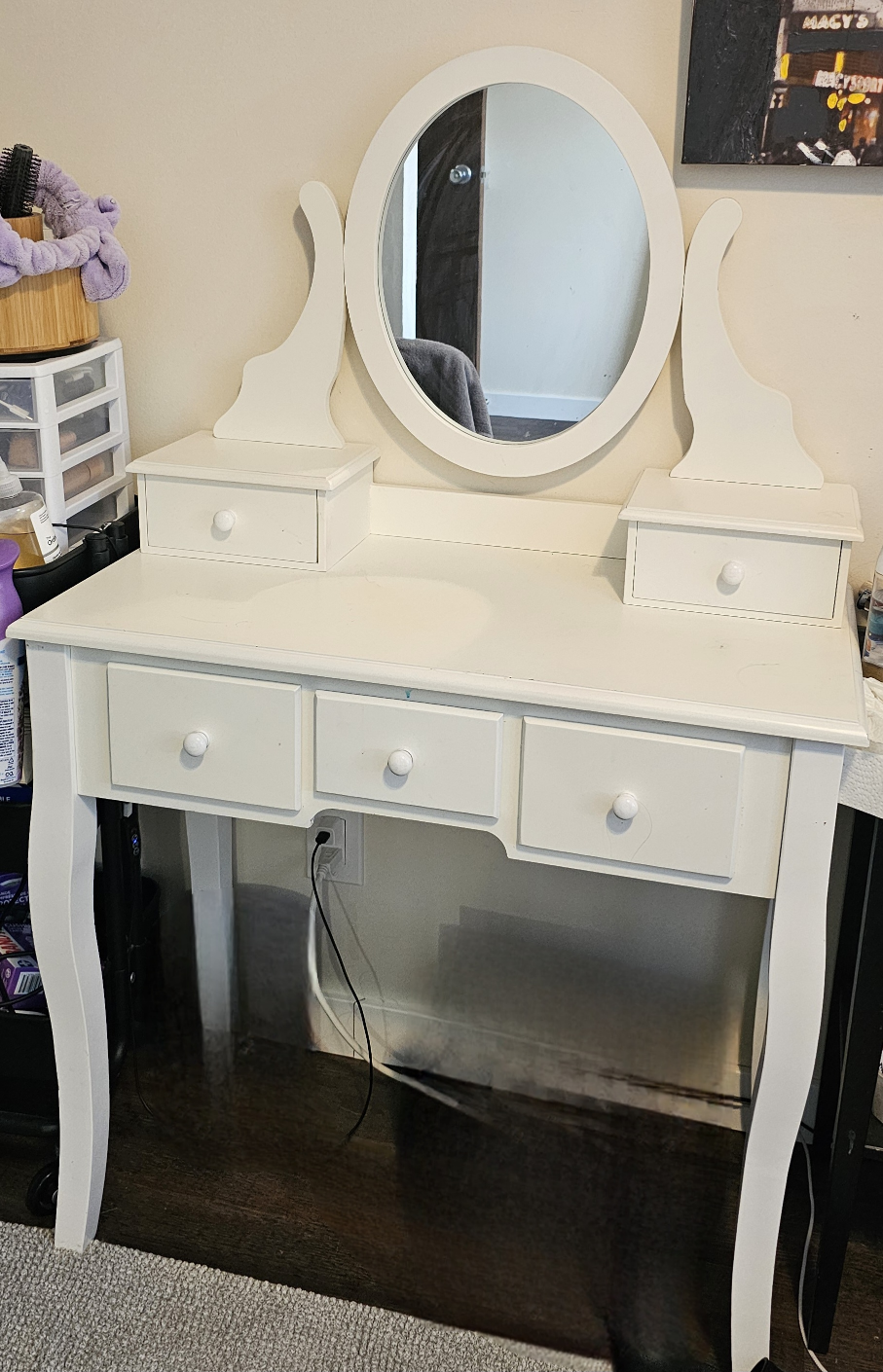 White Vanity with Mirror and Drawers - photo 2