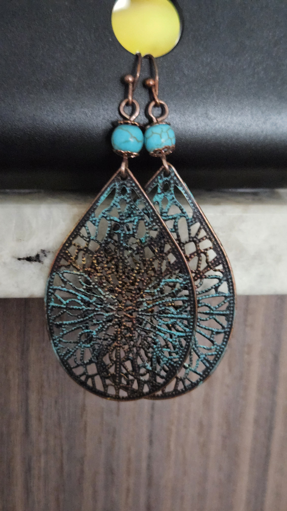 Teal and Copper Filigree Earrings - photo 5