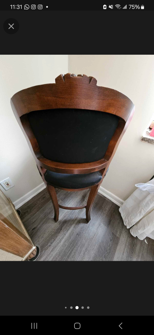 Antique-Style Bar Stool with Dark Upholstery - photo 5