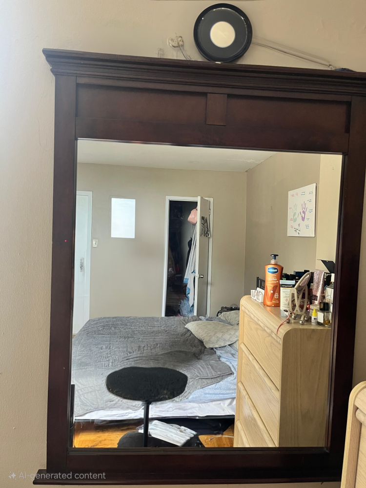 Large Dark Brown Wooden Framed Mirror