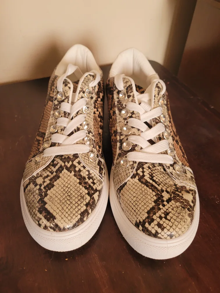Snakeskin Print Sneakers with Rhinestones thumbnail