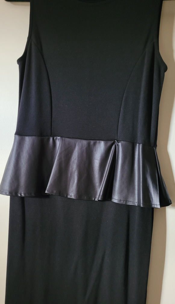 Black Dress with Faux Leather Peplum Style Detail - photo 2