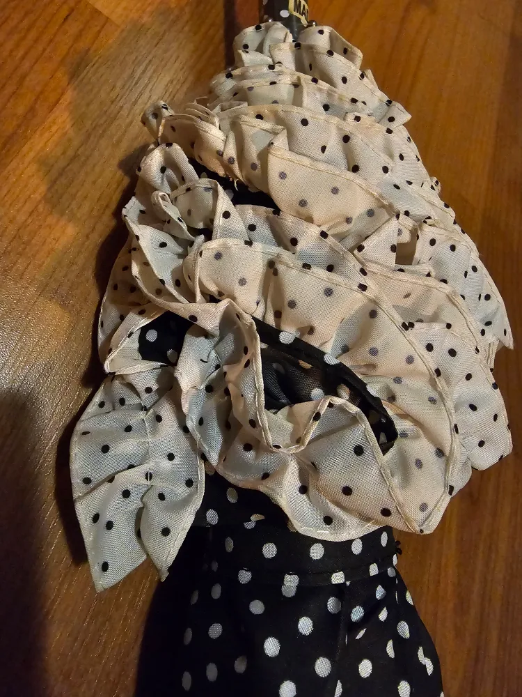 Vintage looking Polka Dot Umbrella Parasol with Lace Trim image indicator(3)