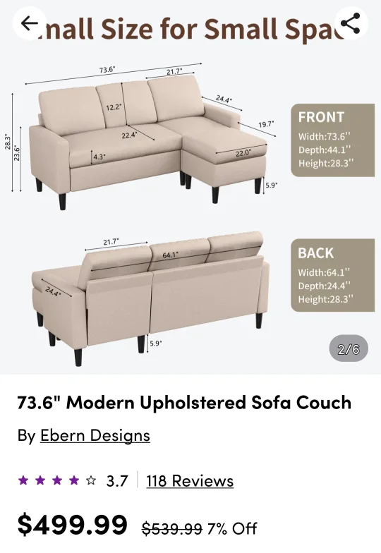 Ebern Designs 73.6" Modern Upholstered Sofa Couch image indicator(4)