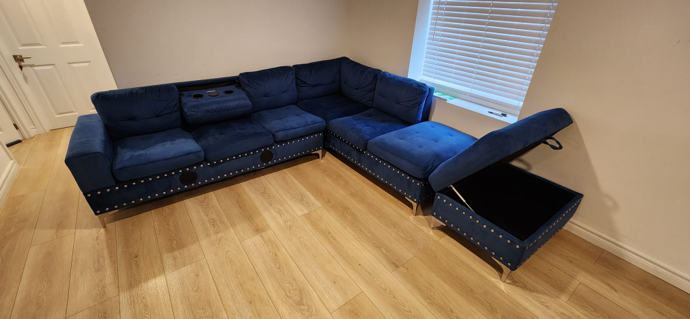 Blue Sectional Sofa with Bluetooth speakers and LED Lights - photo 3