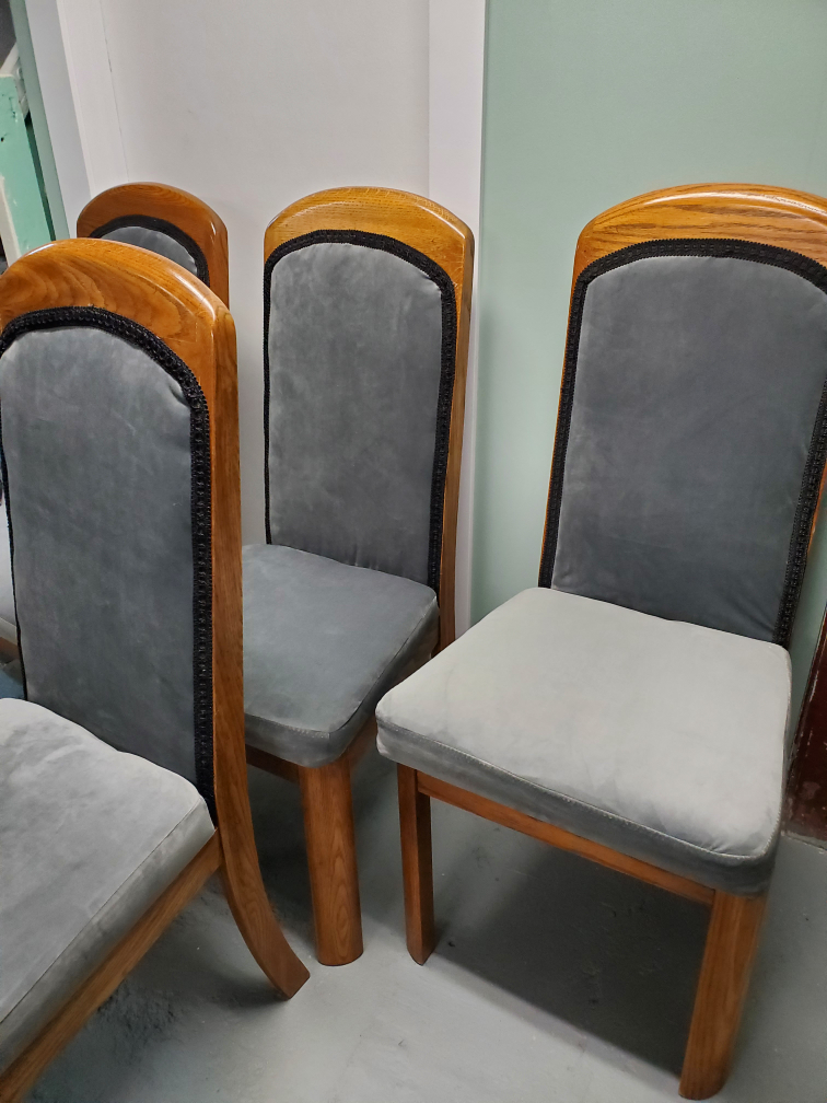 Set of 4 Dining Chairs - Oak Wood and Grey Upholstery - photo 2