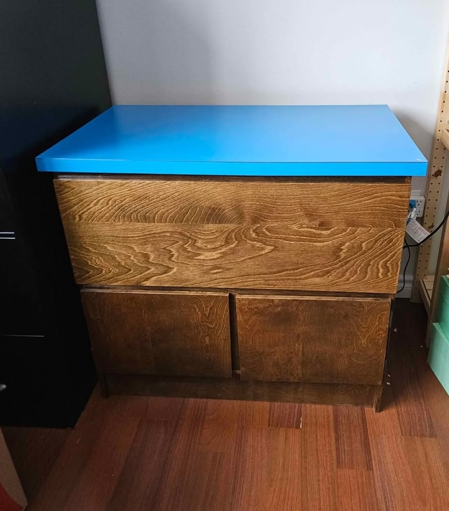 Vintage Wooden Storage Cabinet with Blue Top
