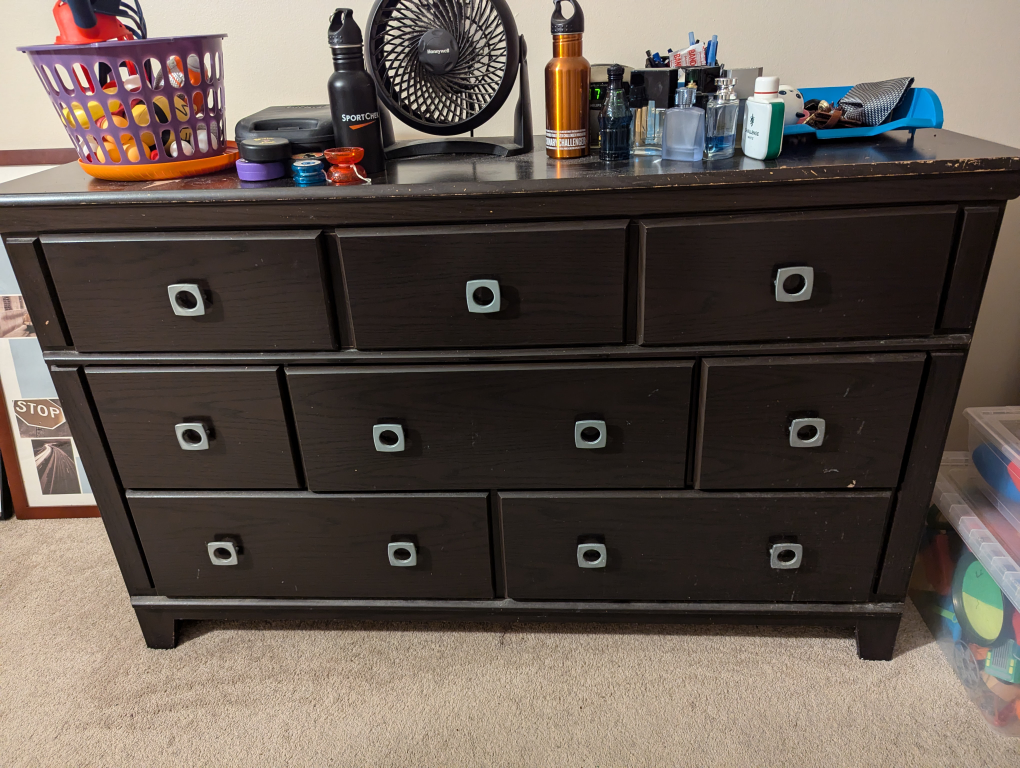 Dark Brown Wooden Dresser with Nine Drawers