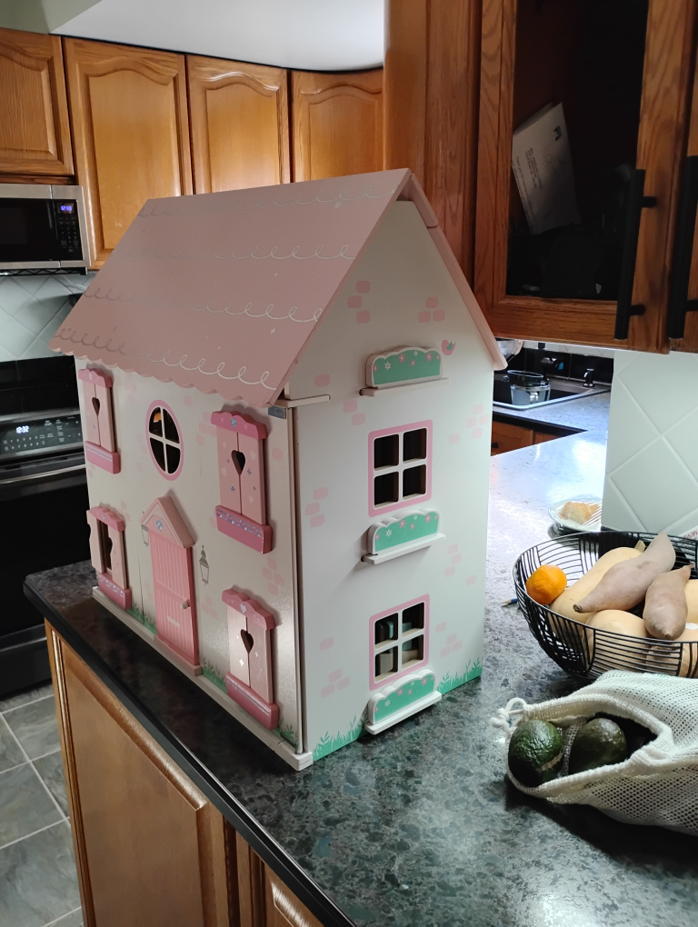 Adorable Pink Wooden Dollhouse with Furniture and Figures - photo 2