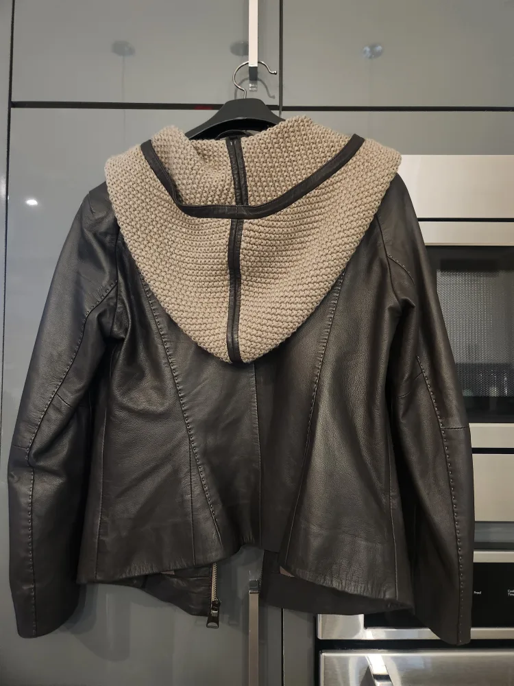 Women's Leather Jacket with Knit Hood - Size M image indicator(2)