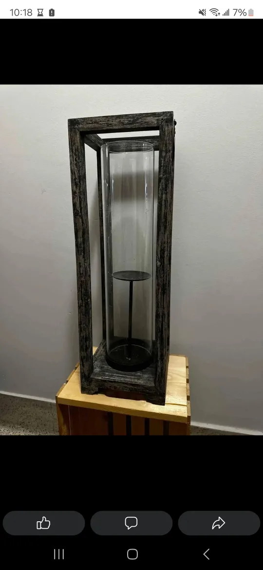 Large Grey Wood and Glass Candle Lantern image indicator(2)