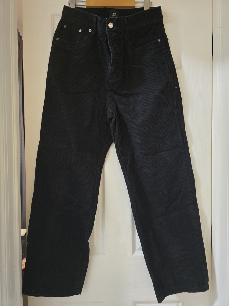 H&M Black Corduroy Loose Fit Pants - Size 30