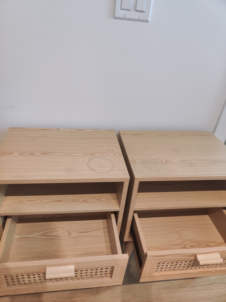 Pair of Mid-Century Modern Nightstands with Rattan Drawer - photo 4