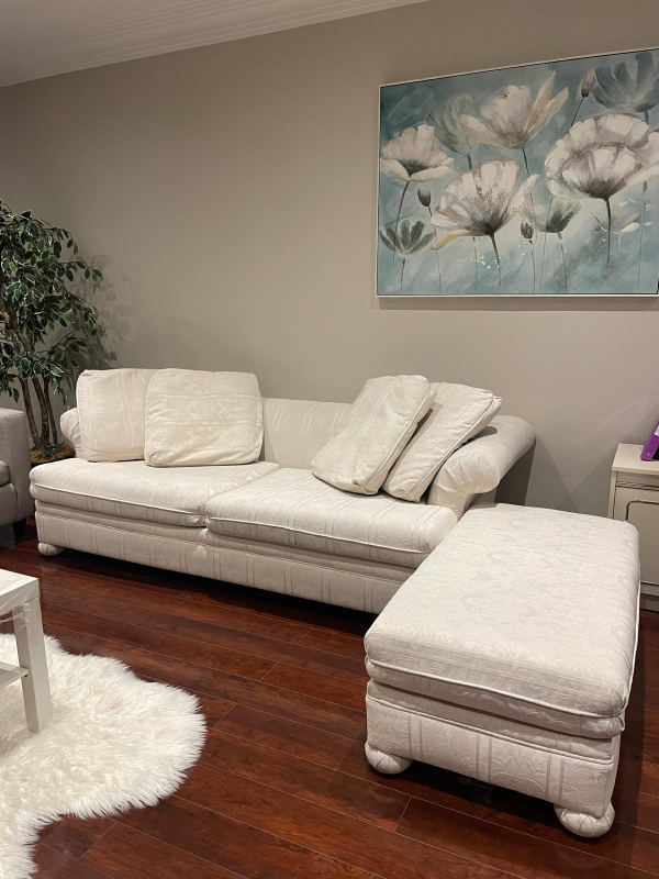 Cream-coloured Sofa and Ottoman Set