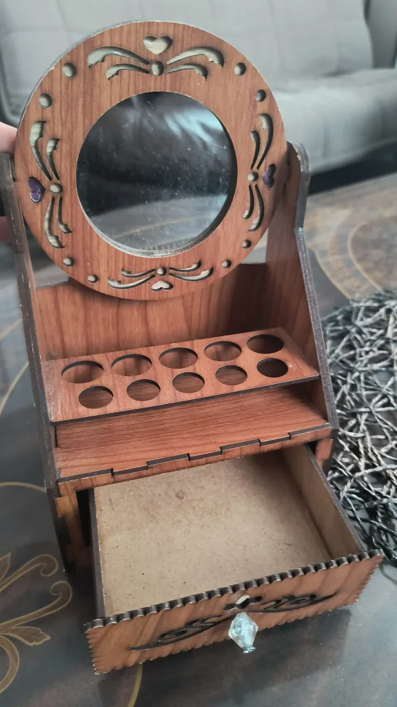 Wooden Vanity Organizer with Mirror and Drawer image indicator(2)