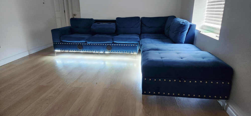 Blue Sectional Sofa with Bluetooth speakers and LED Lights - photo 2