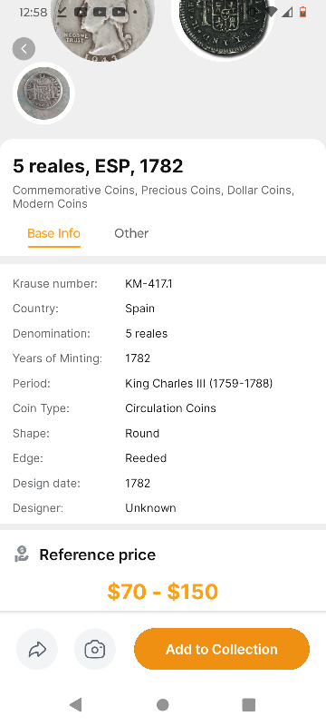 1782 Spanish 5 Reales Coin - photo 3