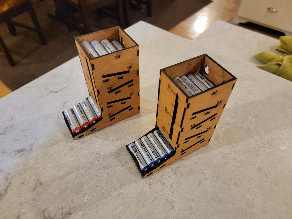 Two Wooden Battery Organizers for AA & AAA Batteries