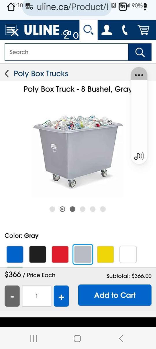 Uline 8-Bushel Poly Box Truck - Gray