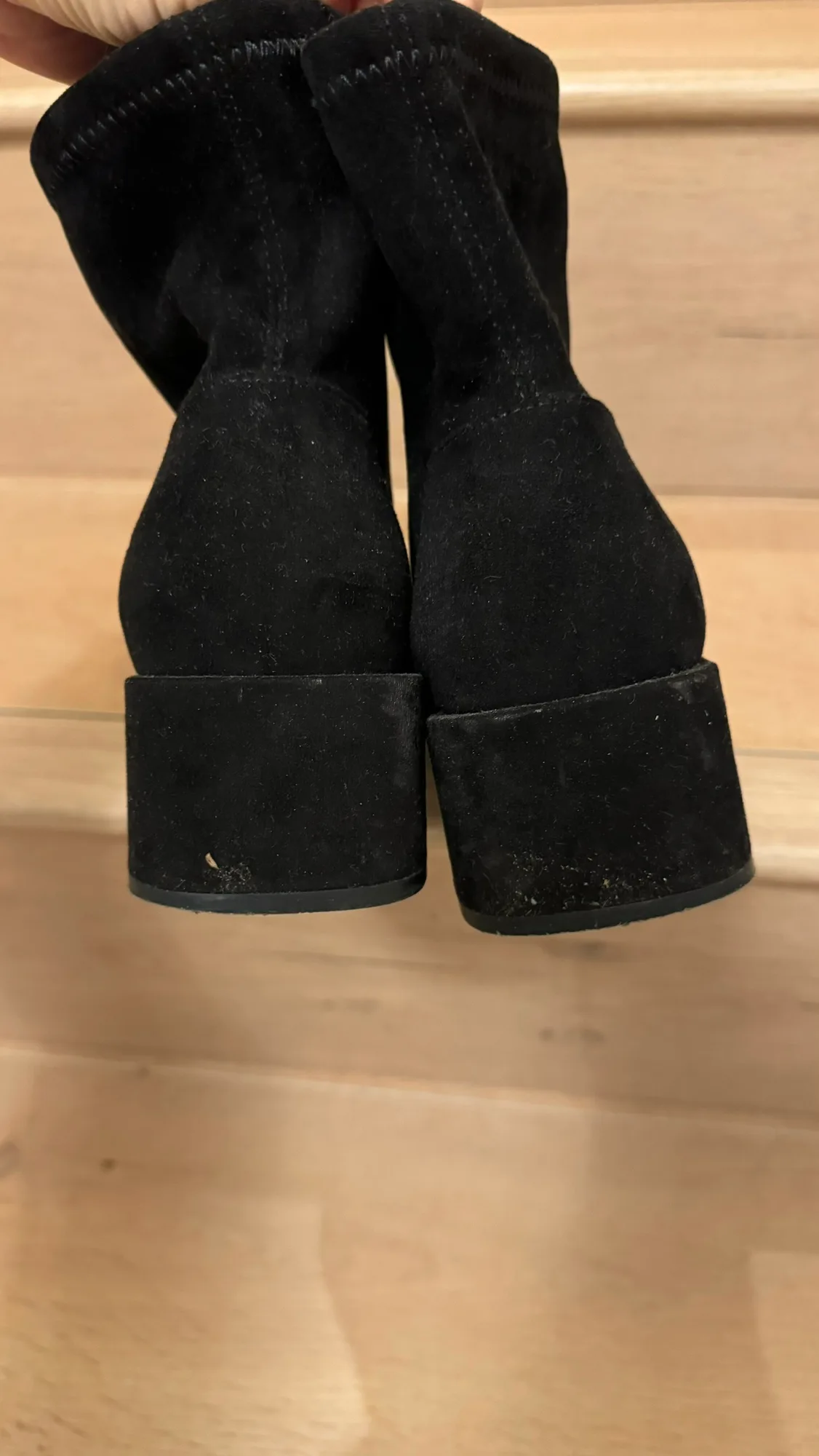 Size 7! Chelsea black suede ankle heels boots image indicator(4)