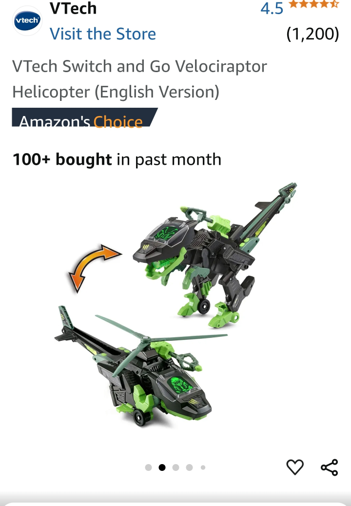 VTech Switch and Go Velociraptor Helicopter Toy