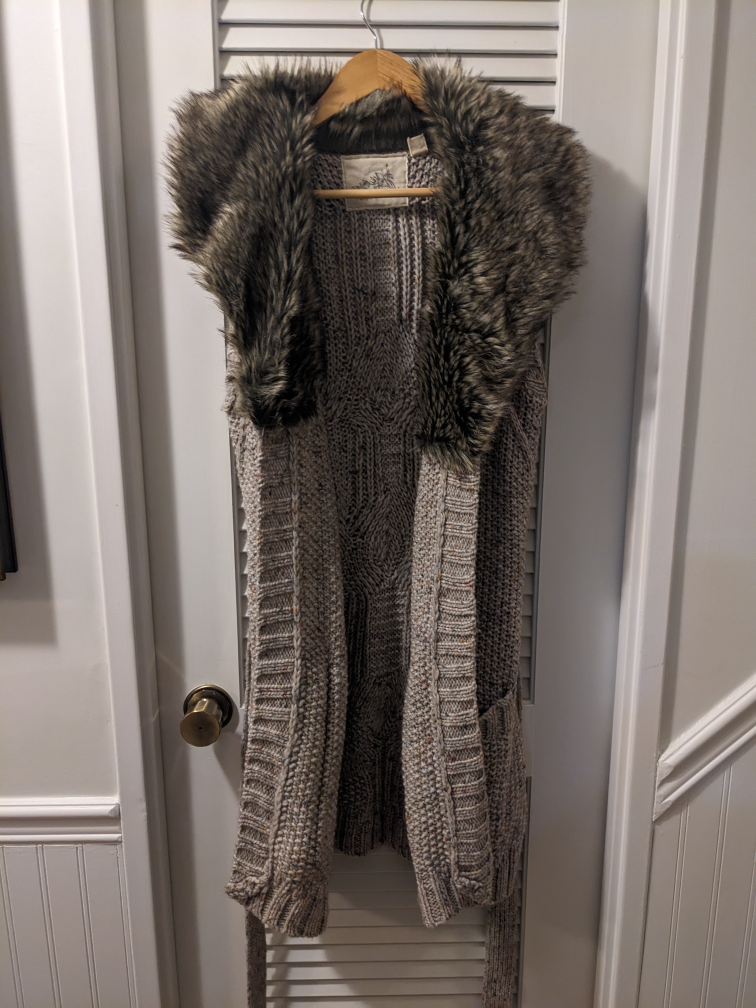 Angel of the North Knit Vest with Faux Fur Collar
