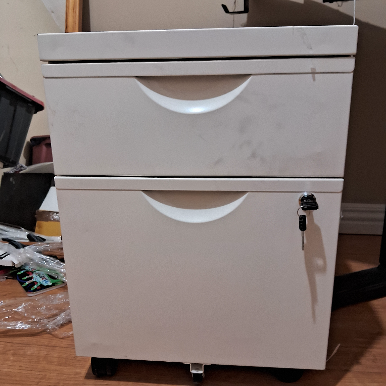moving sale - White 2-Drawer Mobile Filing Cabinet with Key