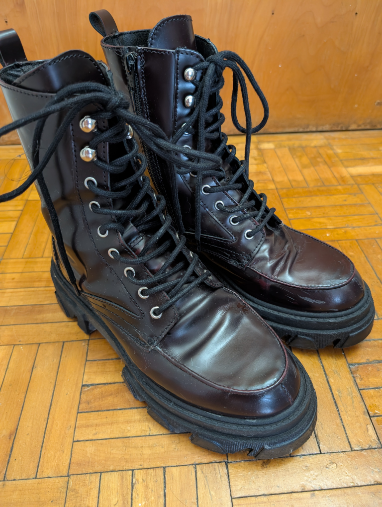 Aldo Burgundy Faux Leather Lace-Up Ankle Boot