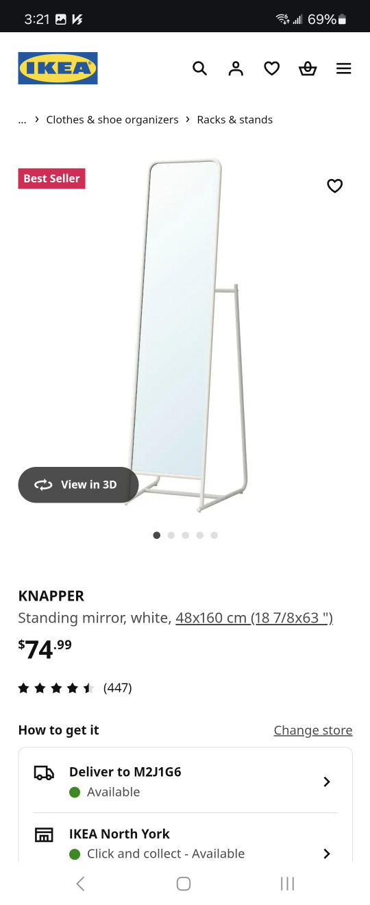 IKEA KNAPPER Full-Length Mirror with Clothes Rack