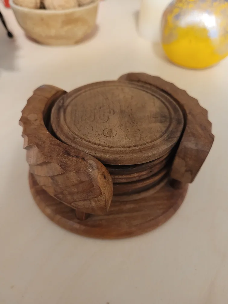Set of 6 Handmade Wooden Coasters from India thumbnail