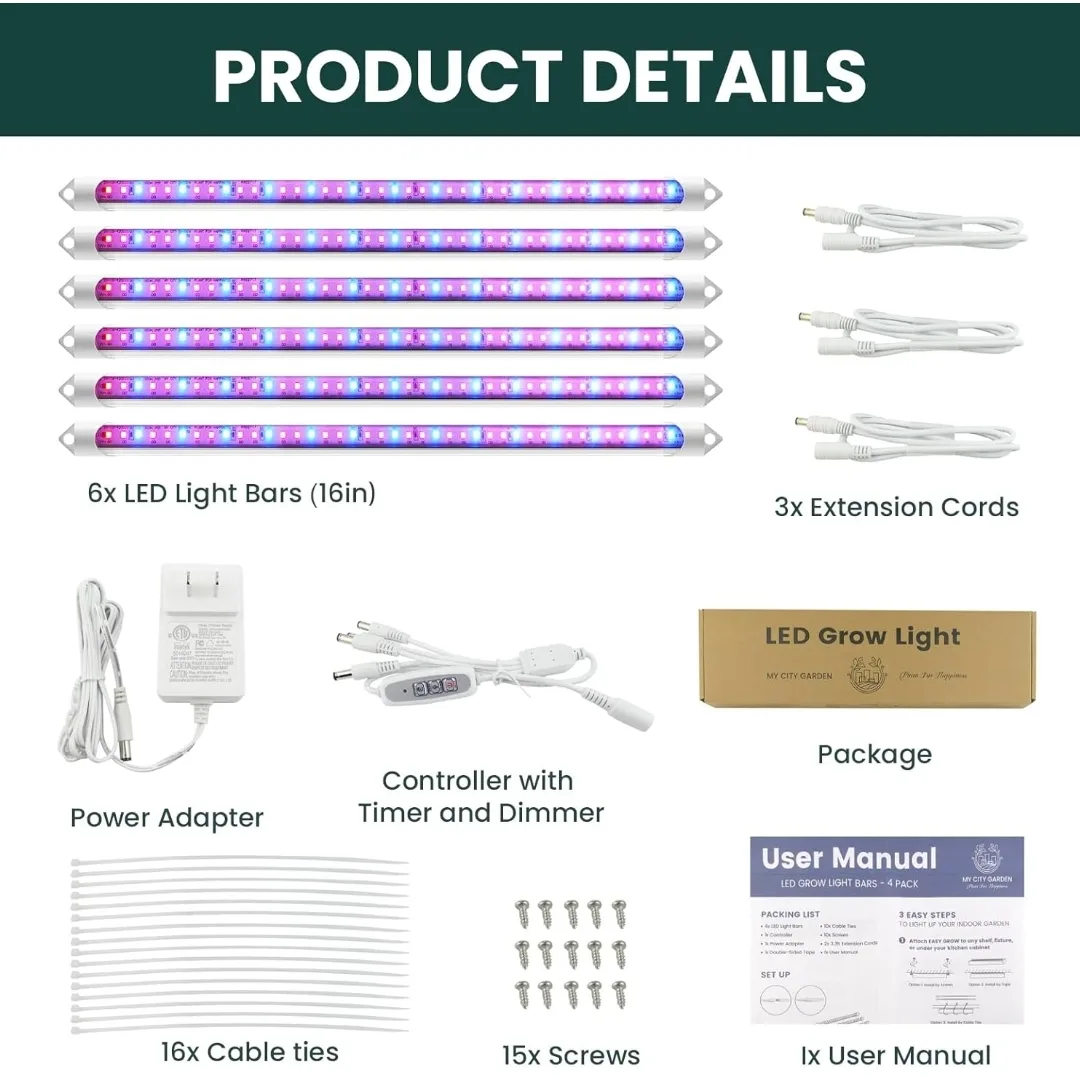 Easy Grow LED Light Bars – 16'' Sunlike Grow Lamps, 6-Pack image indicator(7)