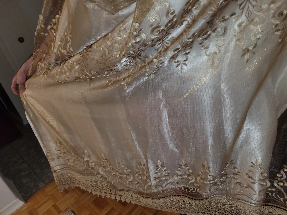 Sheer golden Embroidered Turkish Curtains $25 each image indicator(8)