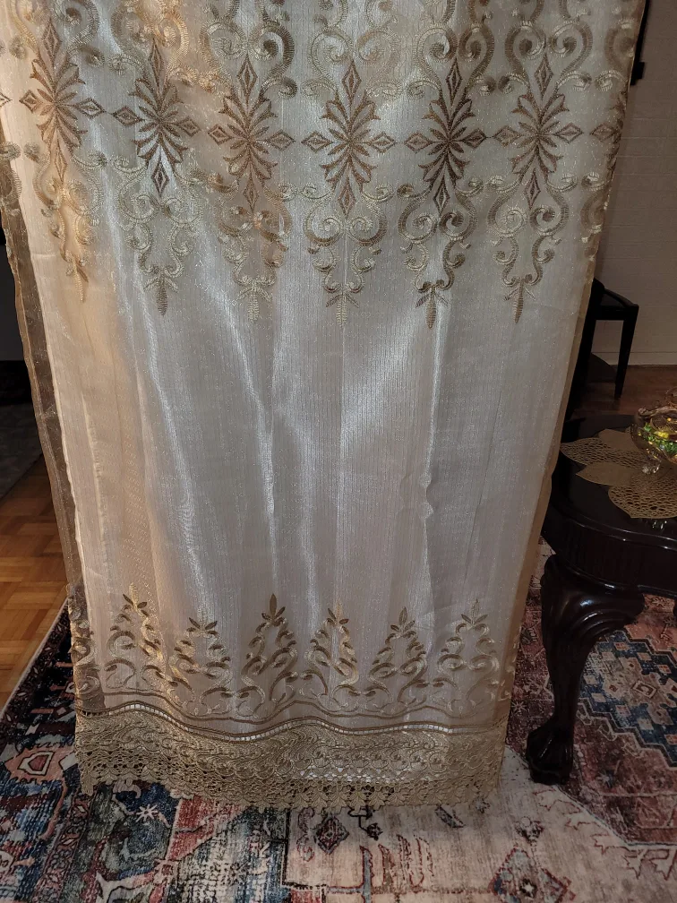 Sheer golden Embroidered Turkish Curtains $25 each image indicator(10)