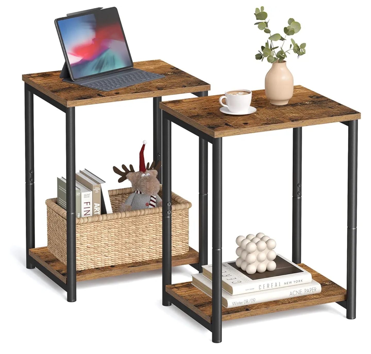VASAGLE Rustic Brown Two-Tier Side Table