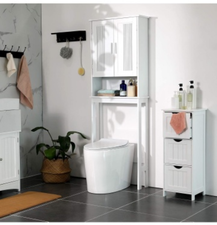 White Bathroom Storage Cabinet with Stand