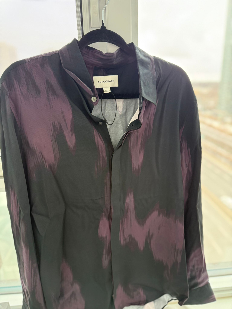 Autograph Men's Purple and Black Button-Up Shirt - Size Large