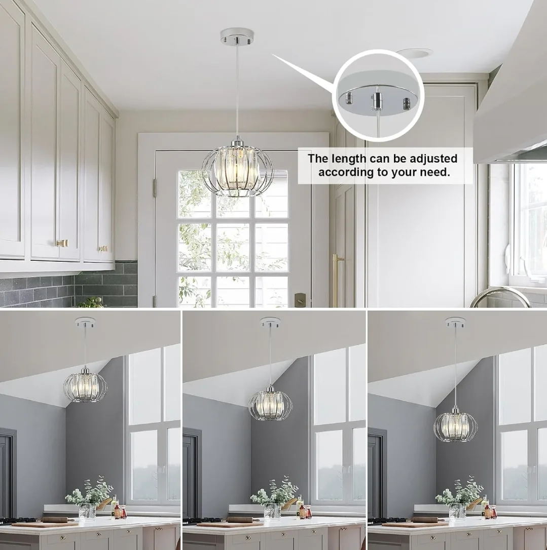 XSDeTu Chrome Crystal Pendant Light for Kitchen & Dining image indicator(6)