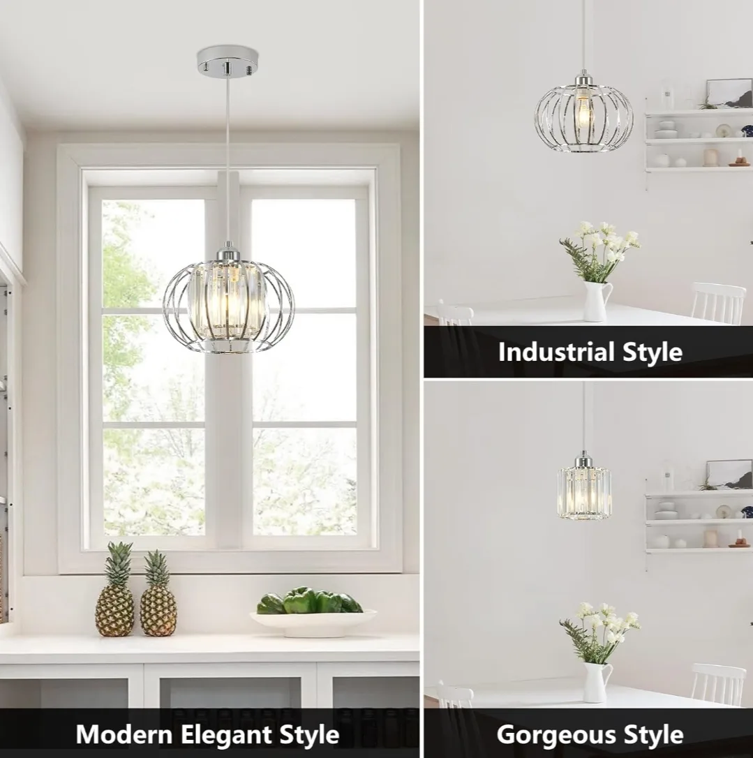 XSDeTu Chrome Crystal Pendant Light for Kitchen & Dining image indicator(7)