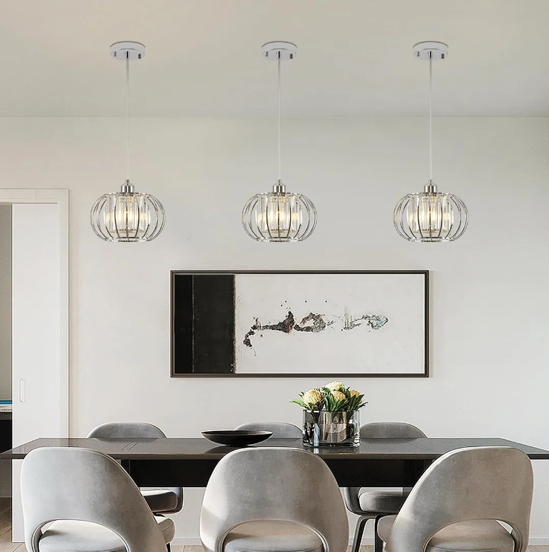 XSDeTu Chrome Crystal Pendant Light for Kitchen & Dining image indicator(10)