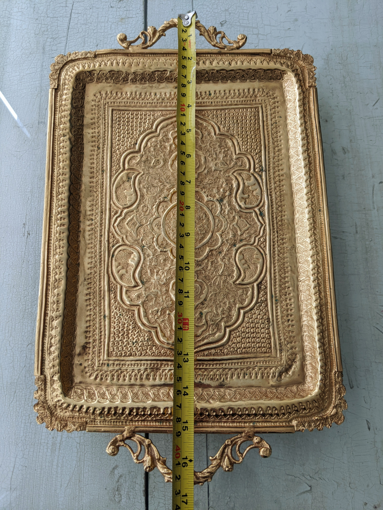 Ornate Gold-Tone Metal Tray with Intricate Detailing - photo 3