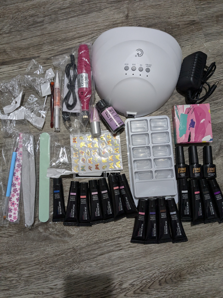 Nail Art Kit with UV Lamp, E-file, and Peace Color Gel Polish