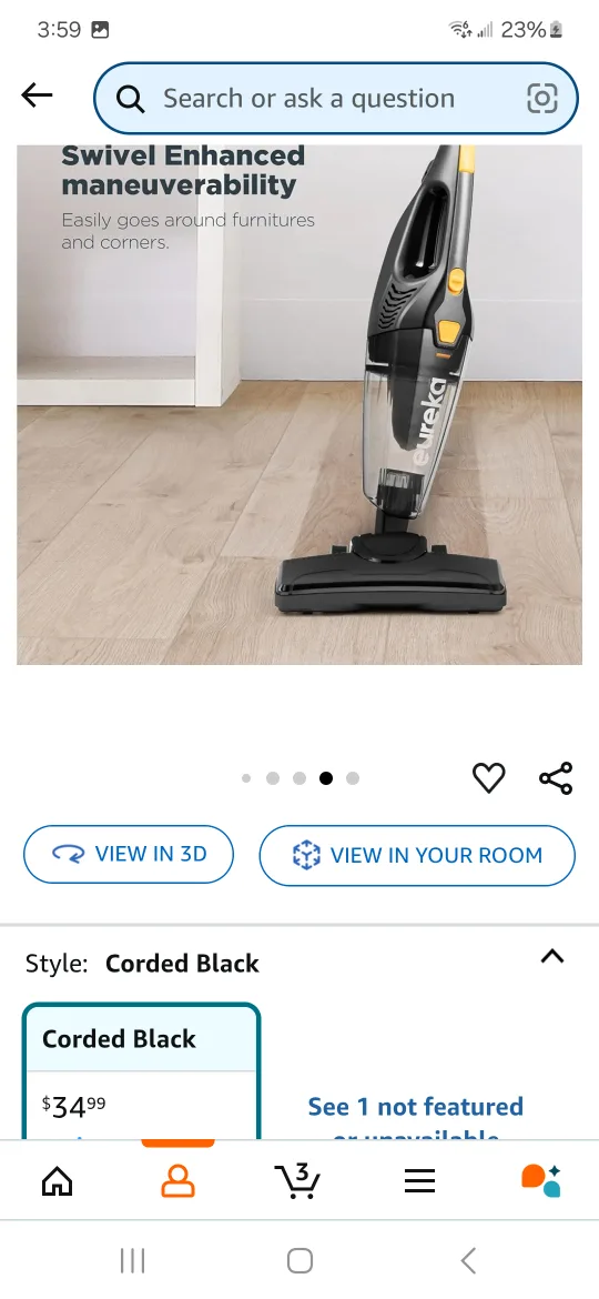 Eureka Corded Lightweight Stick Vacuum Cleaner thumbnail