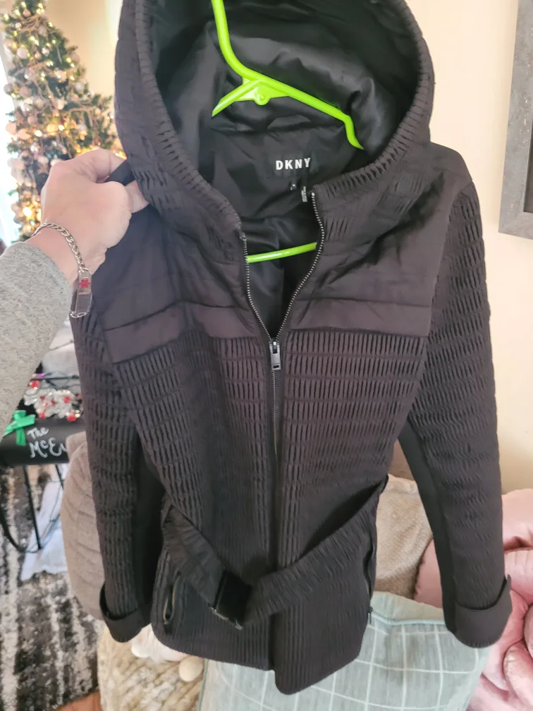 DKNY Black Puffer Jacket with Belt image indicator(2)