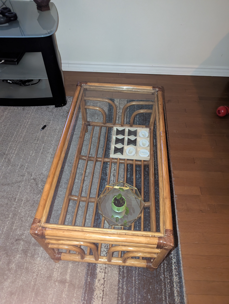 Rattan and Glass Coffee Table
