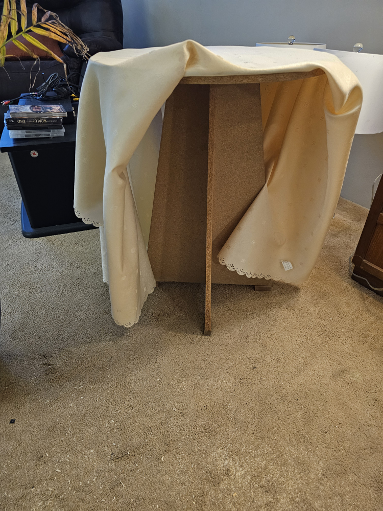 Round Glass Top Occasional Table with Cream Tablecloth - photo 2